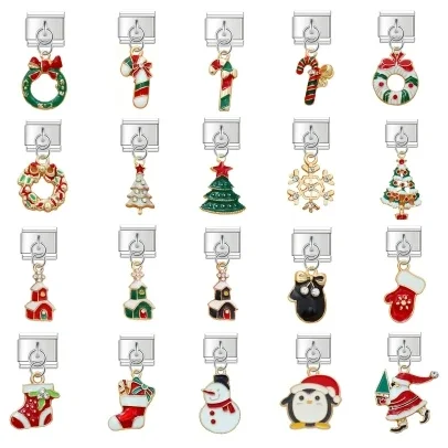 2024 New Women Christmas Seris Italian Elastic Charms Links Fit 9mm Modular Bracelet Stainless Steel DIY Jewelry bulk