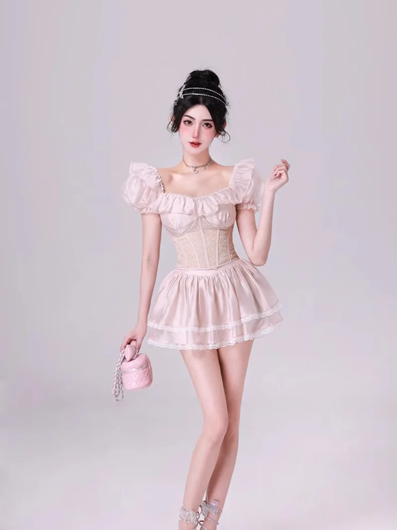 2024 Summer New Fairy Sweet French Style Slim Fit Short Lace Stitching Coat Skirt Ladies Waistband Accessories Women's Clothing
