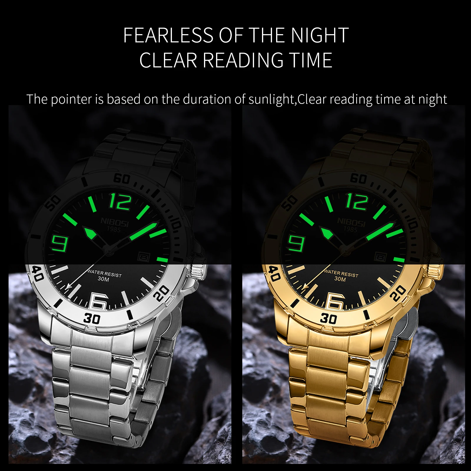 NIBOSI брендовые роскошные мужские кварцевые часы из нержавеющей стали, водонепроницаемые часы, светящиеся повседневные спортивные часы для мужчин с часами с датой
