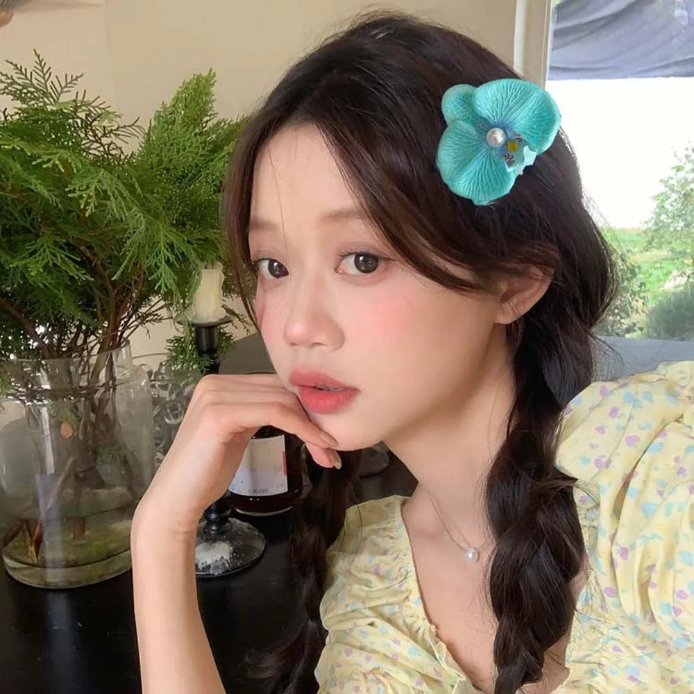 Заколка для волос с цветком сладкой орхидеи в богемном стиле, жемчужная бабочка, орхидея, заколка для волос в тайском стиле, зажим в виде утконоса, женская боковая заколка, летняя