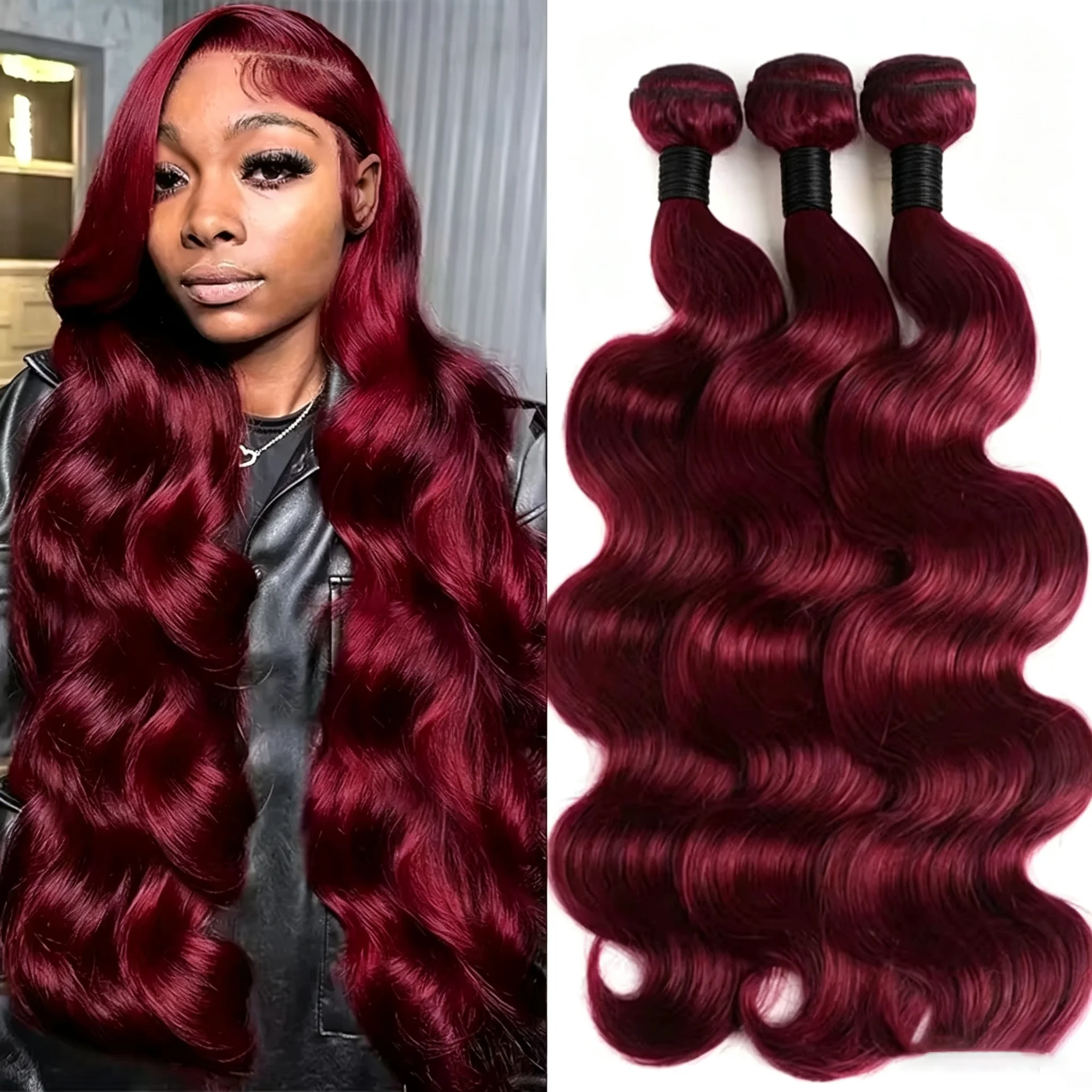 14A 99J Burgundy Body Wave Bundles Human Hair 30 36 Inch Brazilian Unprocessed Virgin Weave Raw Hair 98% Human Hair Bundles Extensions