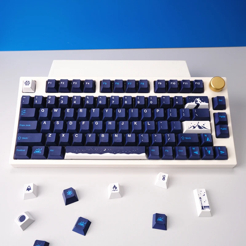 Titan Nation Snowy Night Keycaps Blue Keycap 129keys Pbt Five-Sided Sublimation Original Height for Mechanical Keyboard GH60