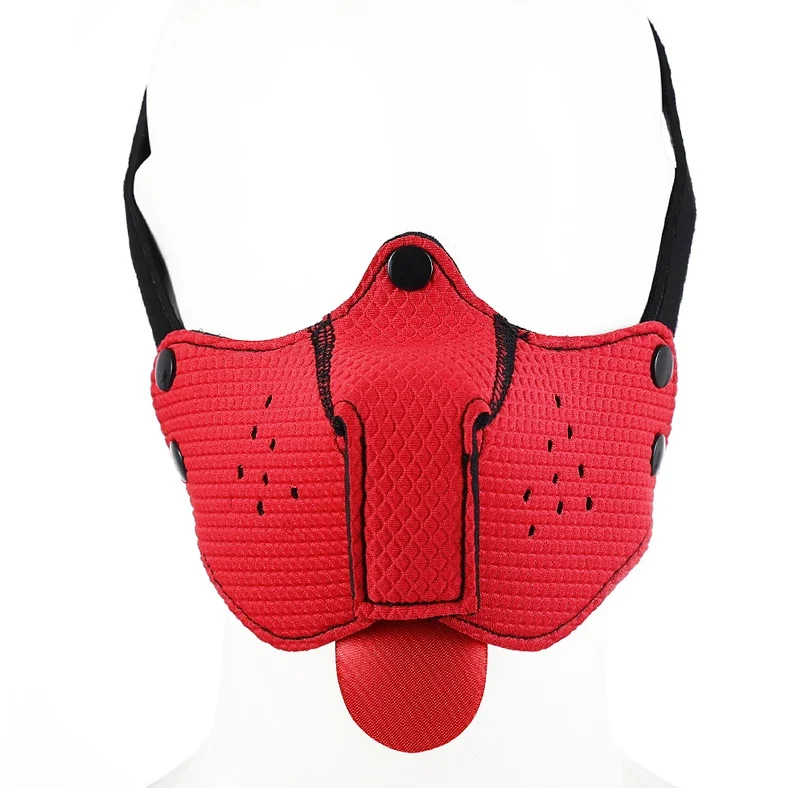 子犬遊び犬コスプレマスクフードハーフフェイスボンデージマズルマスク舌付き犬奴隷コスプレヘッドギアパーティーアクセサリー