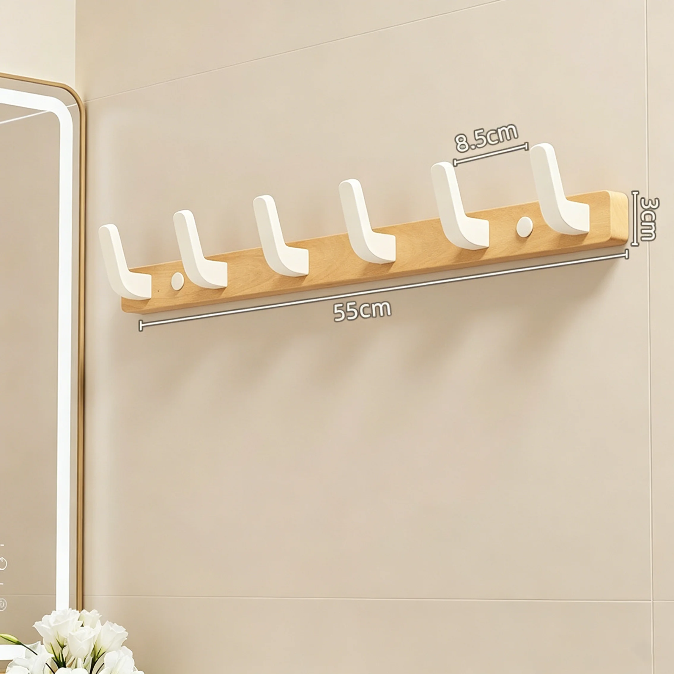 Walnut Wood Hooks, No-Drill Wall Hooks for Hanging Coats, Hats, Towels, Heavy Duty Door Hooks for Bedroom, Bathroom, Closet