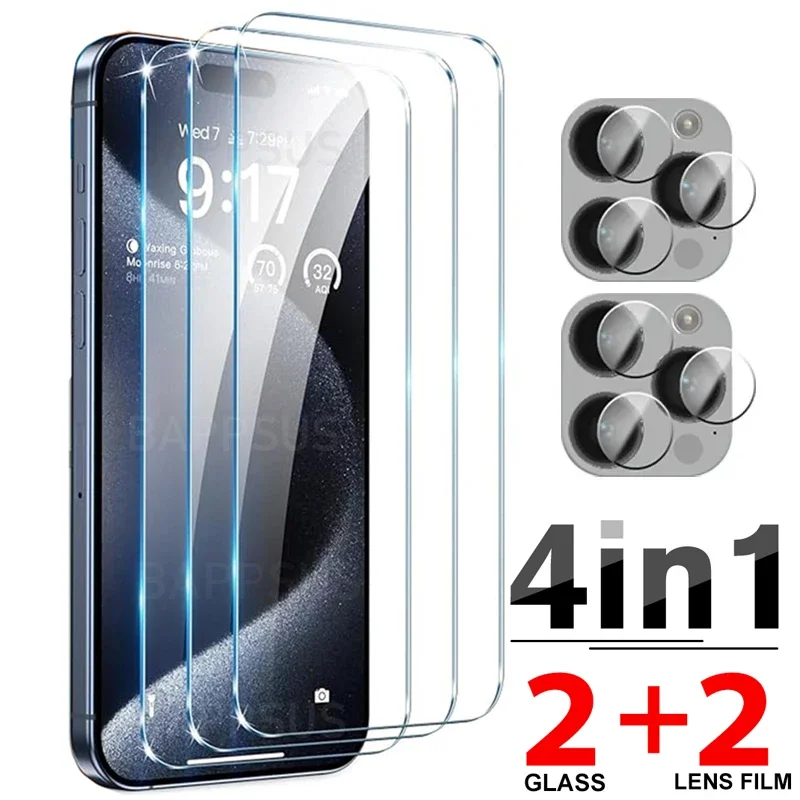 4 in 1 Tempered Glass for iPhone 15 Pro Max 15Plus Screen Protector with Rear Camera Lens Protective Film For iPhone 15Pro