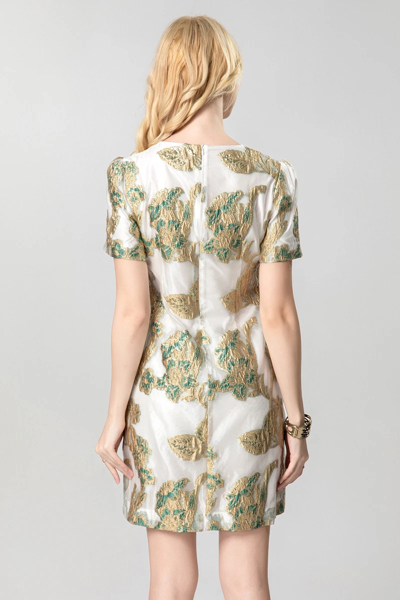 MIUXIMAO 2025 Fashion Royal Luxury Jacquard Summer Dresses  Green Leaf 3D Floral Diamonds Dress Short Dress Women Vestides