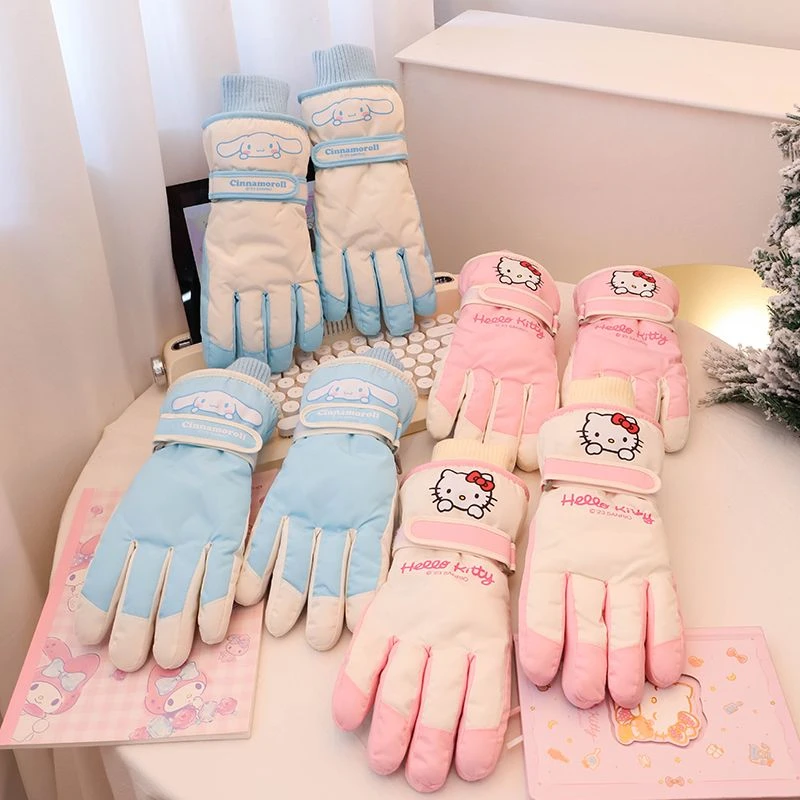 Sanrio Hello Kitty Skihandschuhe Cartoon Niedlicher Cinnamoroll-Druck Kawaii Girly Herz Bequeme weiche winddichte warme Handschuhe Großhandel