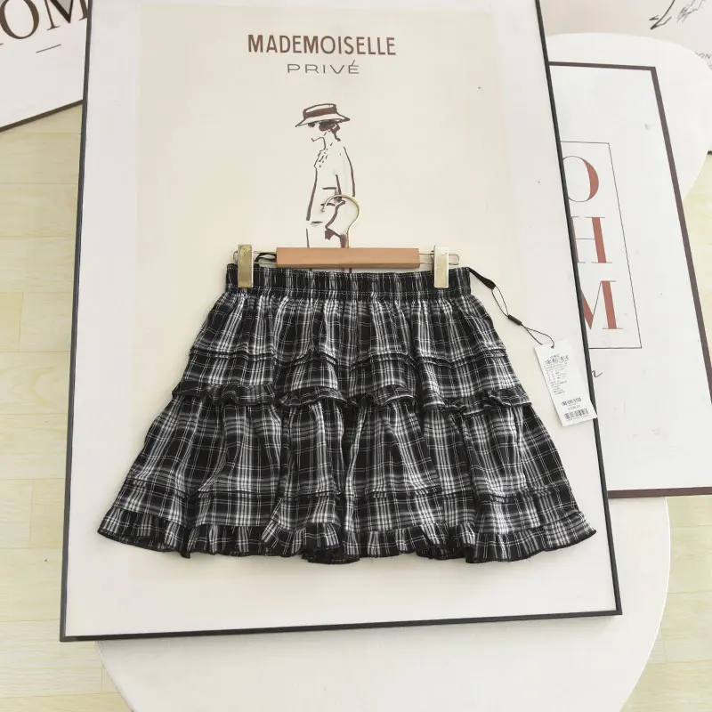 Gonna torta ort a vita alta Gonna longuette Colore scozzese Blo Dimagrante Estate 2025 Gonne da donna Fasionable Gonne f-lunghezza