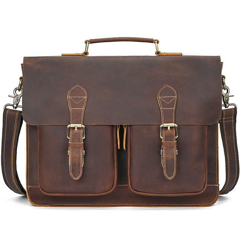 Crazy Horse Leather Male Backpack Hard Leather Daypack For Men Rucksack Travelling Bagpack Backpack School Bag 15.6 Laptop Bag