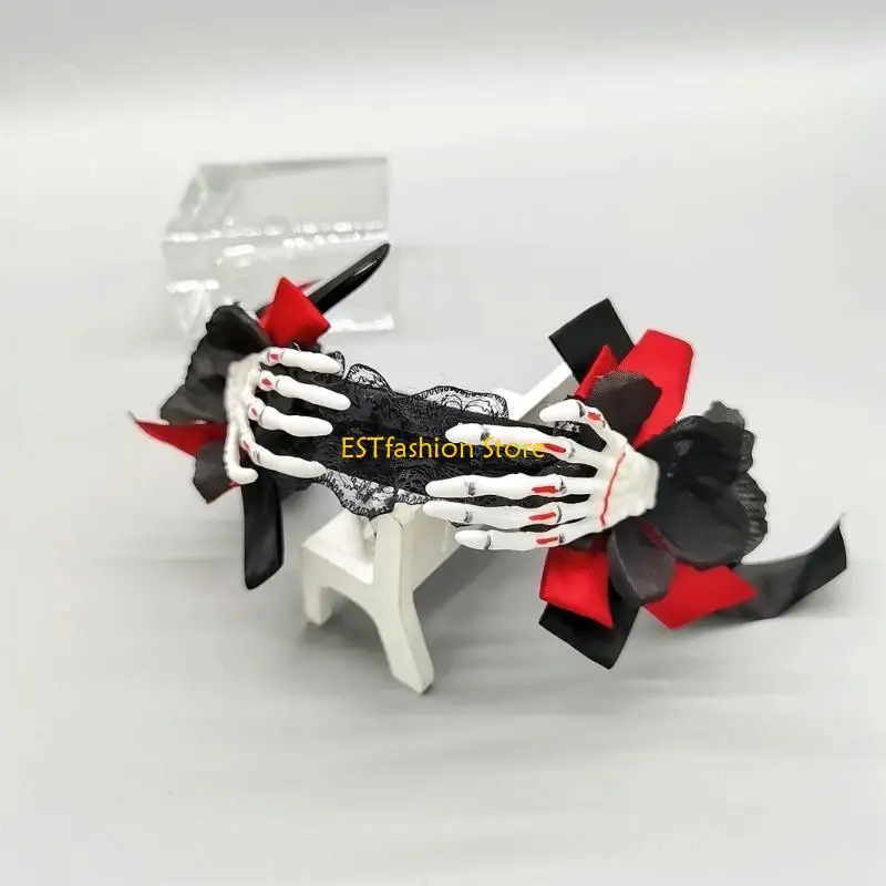 

Y5GC Spooky Woman Cosplay Witch Hair Hoop with Bowknot Carnivals Party Ghosty Hand Hair Holder Halloween Party Headwear