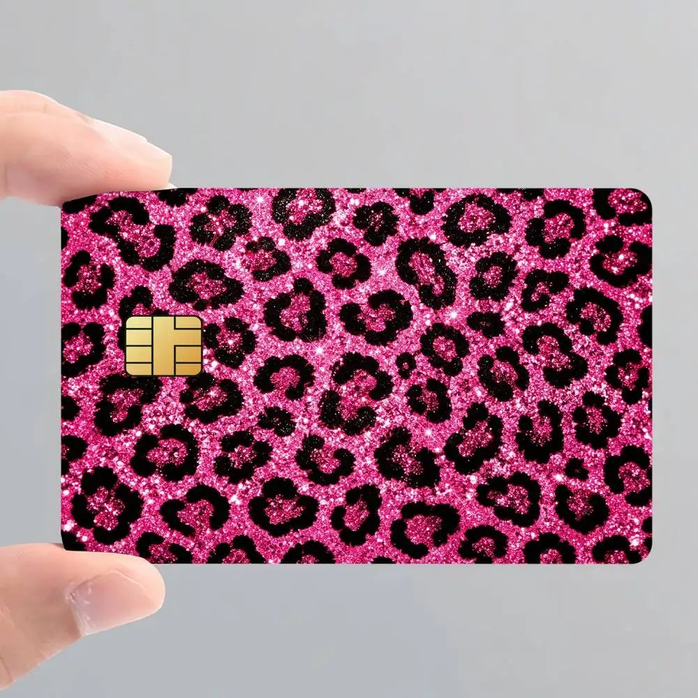 Glitter Doodles and Leopard Prints Card Stickers for Bank Access Protective Waterproof Film Cover Sticker Surprise Gift