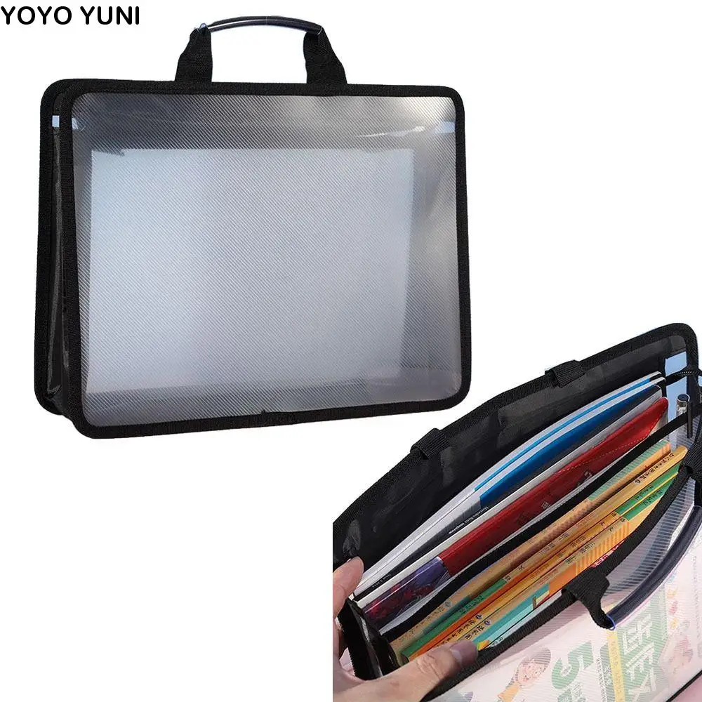 

Large Capacity Transparent a4 Handbag Waterproof 2 Layer Twill File Tote Bag Thickened Zippered Portable Documents Bag Paperwork
