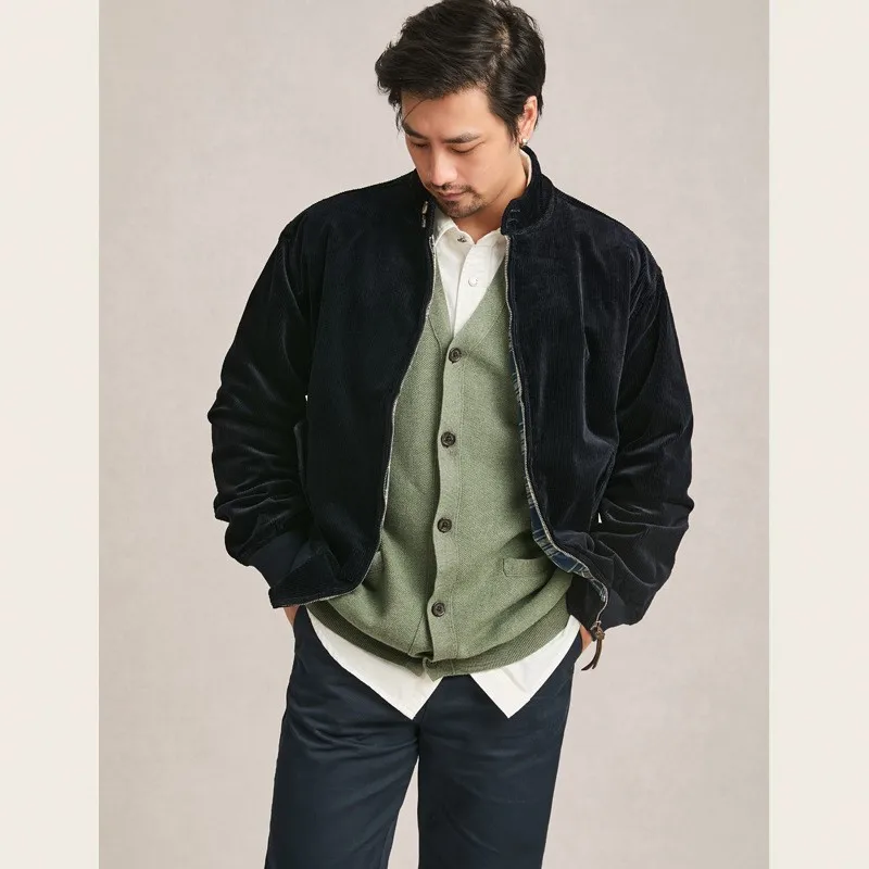 

Two new stand-up collar corduroy for men's casual wear pure cotton lapels both men and women