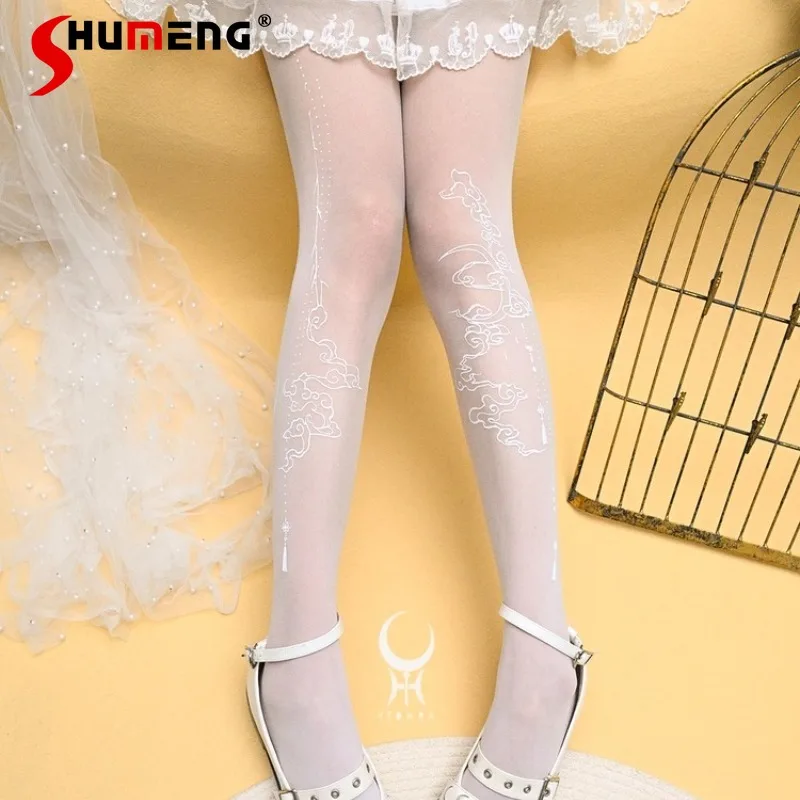 

2025 Summer New Original Lolita Pantyhose Hosiery 20D Thin Chinese Style Stockings Women's Solid Color Y2k Kawaii Socks Tights