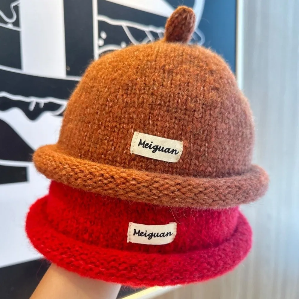 Minimalist Turned-up Brim Beanie Hat Solid Color Windproof Bucket Hat Winter Warm Thickened Melon-shaped Hat