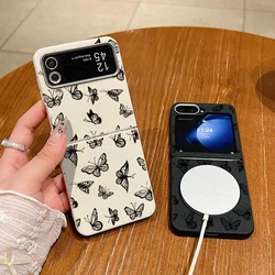 Black Line Butterfly Case For Samsung Galaxy Z Flip6 Flip5 Flip4 Magnetic For Magsafe Folding Cover For Samsung Z Flip 6 5 4 3