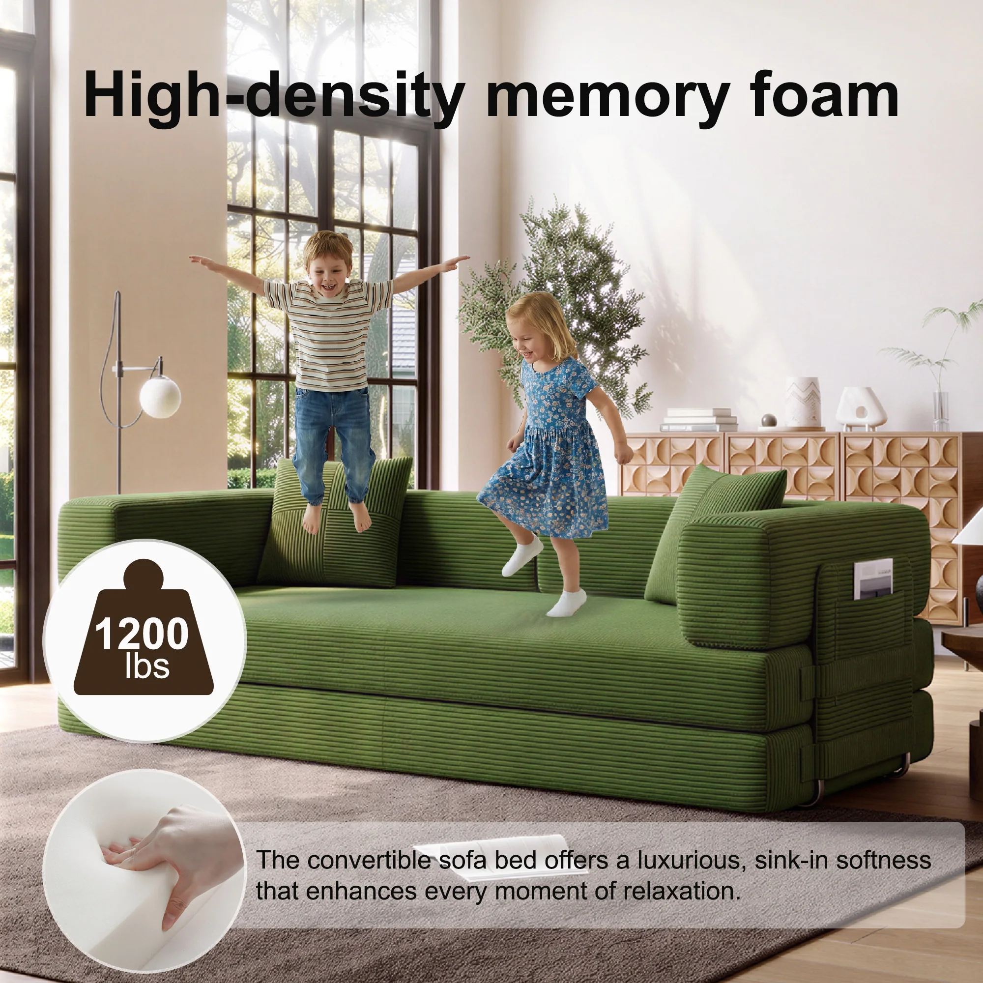 Modular Floor Sofa Frameless Compression Straight Couch 3 Seater Convertible Lazy Sofa High Density Foam Corduroy Upholstered Living Room Apartment Furniture view 5