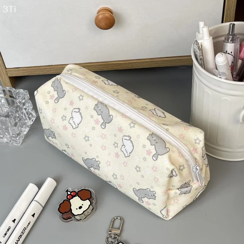 Simple Cute Cartoon Cat Pattern Pencil Case Portable Stationery Organizer Pouch Kawaii Girls School Supplies Makeup Storage Bag