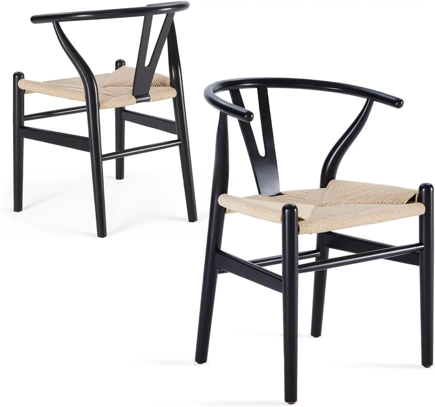 Wood Wishbone Dining Room Chairs Mid Century Modern Wooden for Your Beach House, Fully Assembled, Black - Set of 2