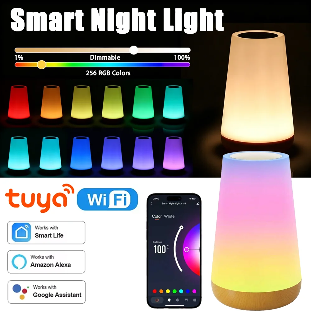 

Tuya WiFi Smart Table Lamps Dimmable Desk Lamp RGB Touch Lamps App Voice Control Bedroom Night Light Work with Alexa Google Home