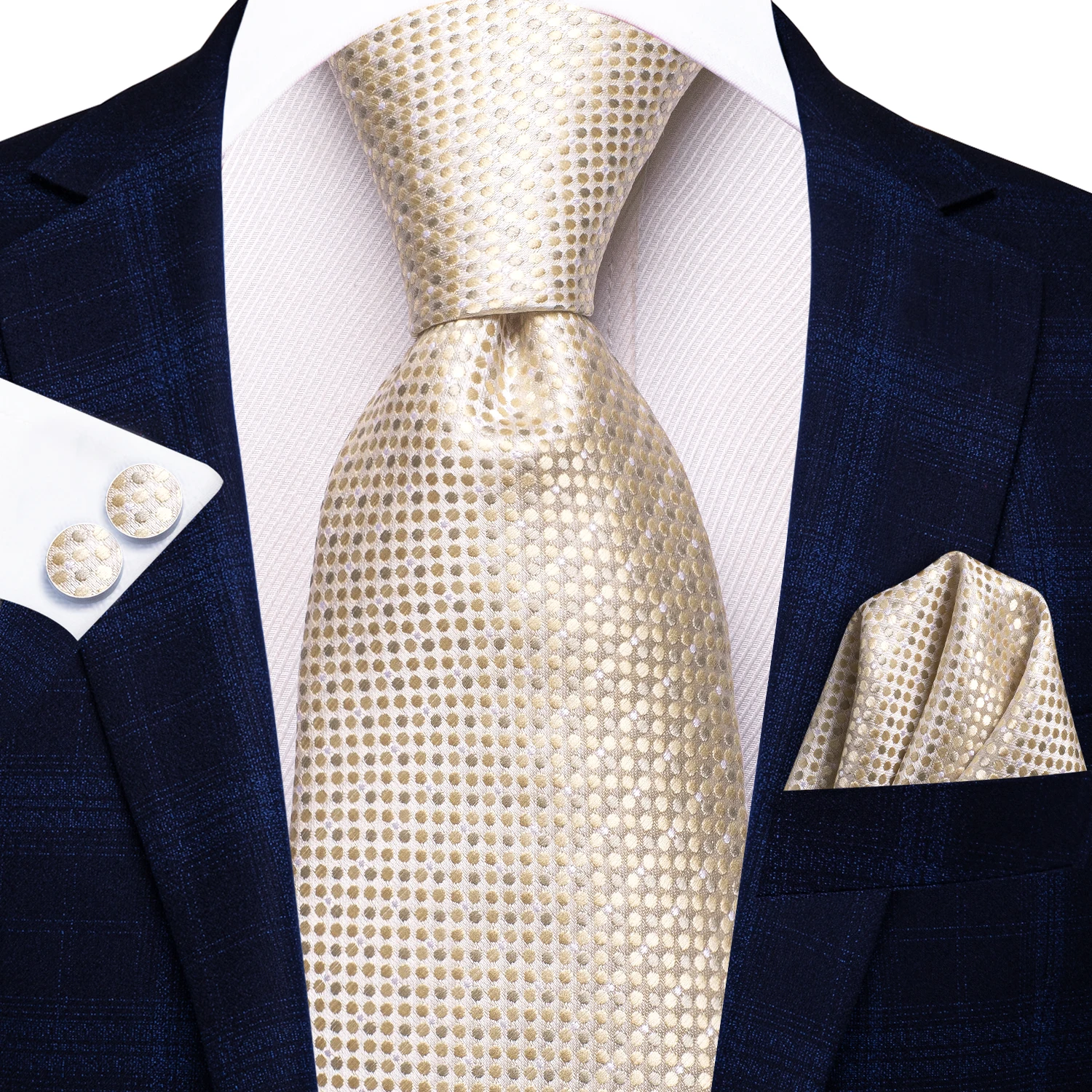 Houndstooth Paisley Striped Mens Formal Tie Set 3 Piece, Coordinated Pocket Square Cufflinks