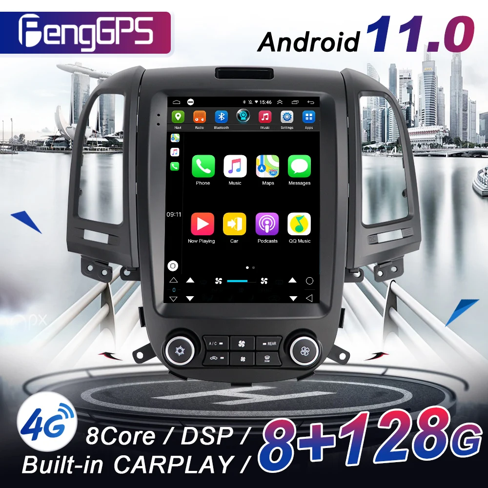 128G Android Car Radio Player For Hyundai Santa Fe 2004-2012 Vertical Screen Multimedia Video GPS Navigation Carplay