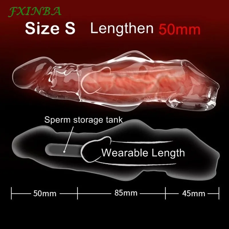 FXINBA Clear Large Penis Sleeve Extender Huge Reusable Condoms Delay Sex Toys for Men Thick Cock Sleeve Extender Dick Enlarger