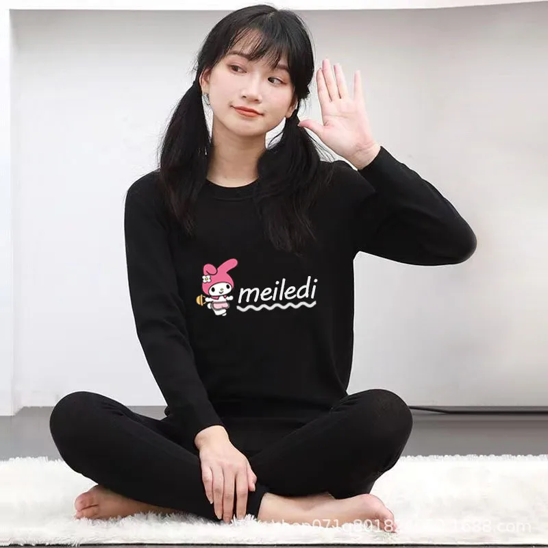 بلدي ميلودي المرأة النوم منامة Kawaii الكرتون طالب الخريف والشتاء ملابس اخلية حرارية بأكمام طويلة ملابس المنزل مجموعات جديد #1