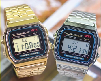 Reloj de pulsera de acero F91W de lujo, reloj militar deportivo Digital LED Retro, reloj de pulsera electrónico, relojes para parejas para hombres y mujeres