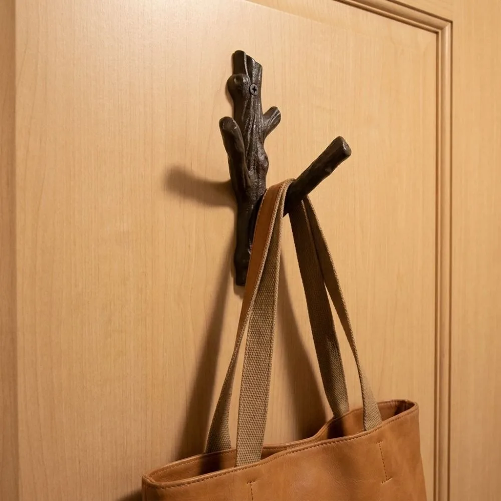 Decorative Wall Mounted Retro Tree Branch Hook Simulated Metal Towel Hook Rustic Style Key Holder Hat Rack Bathroom