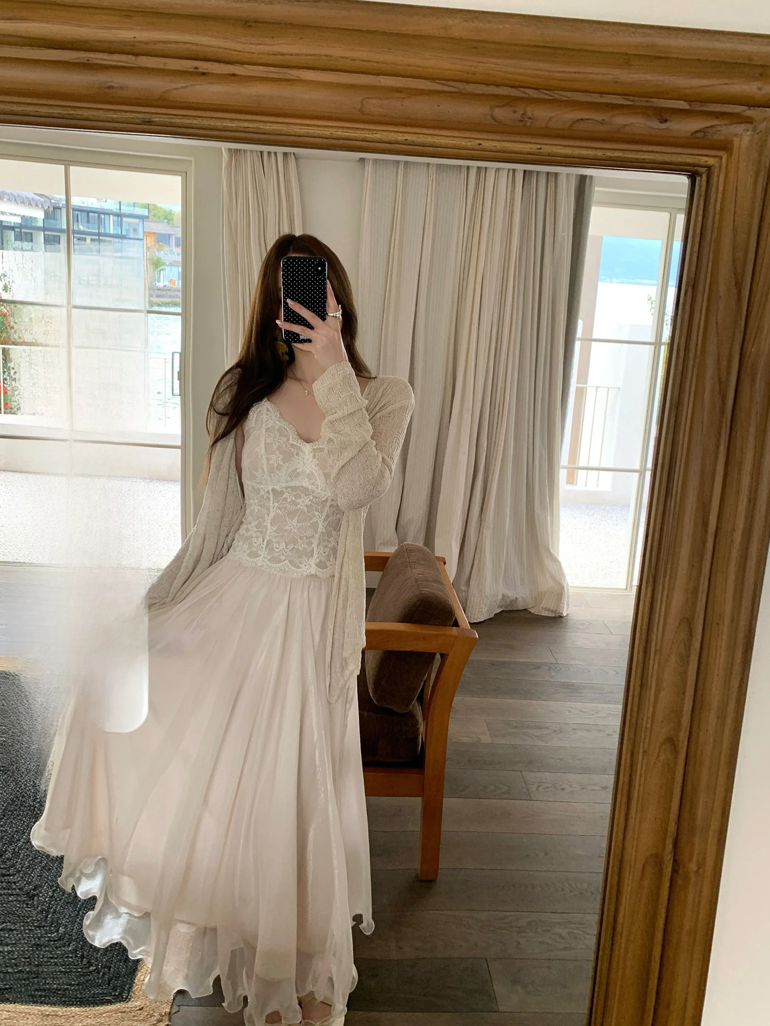 

YEAHLOU Spring Summer 2026 New Style Women's High Waist A-Line Skirt Flowing Mesh Half Skirt French Style Polyester Fiber