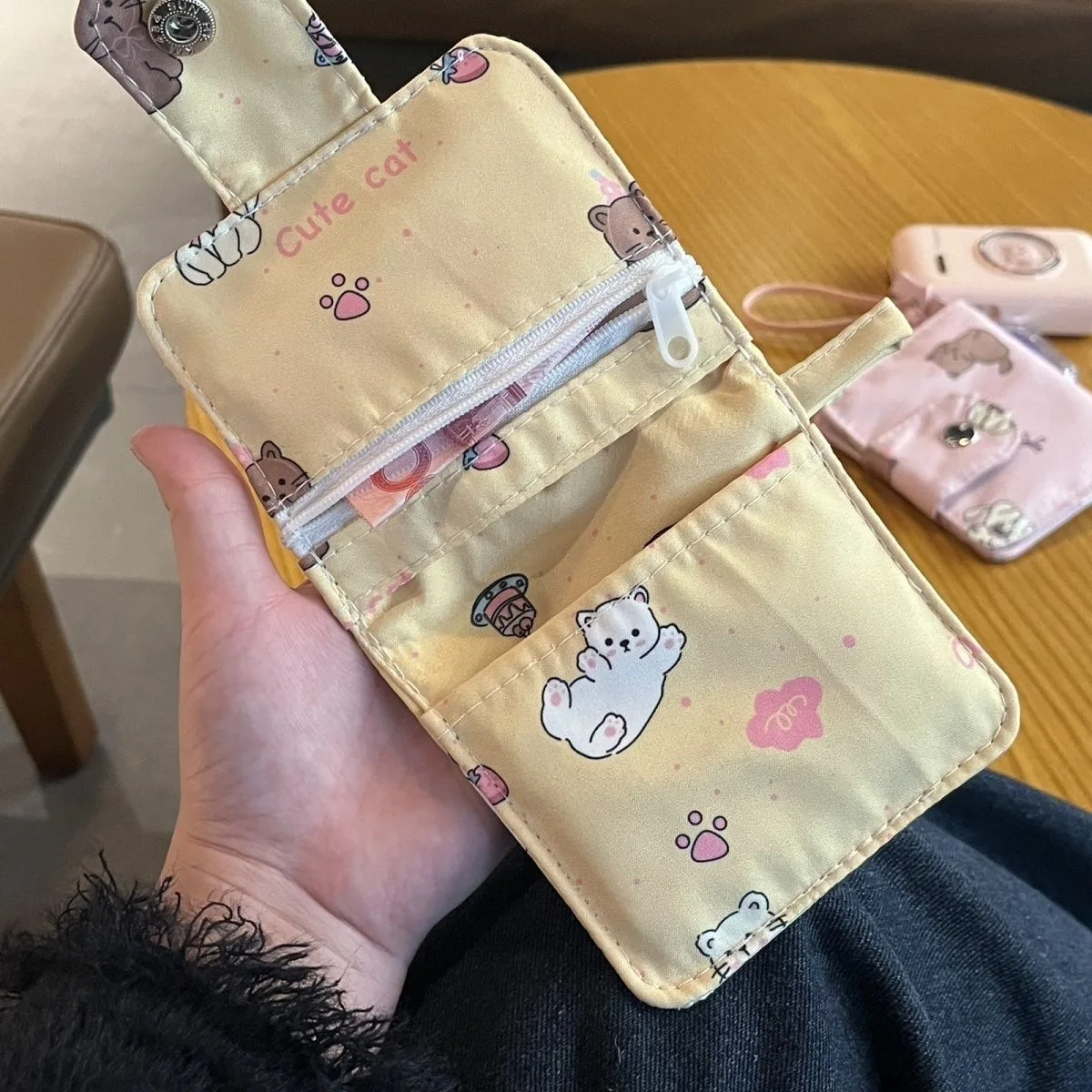 1PCS New Cartoon Cat Portable Large Capacity Cute Card Holder Earphone Coin Purse Student Multi Layer Organizer