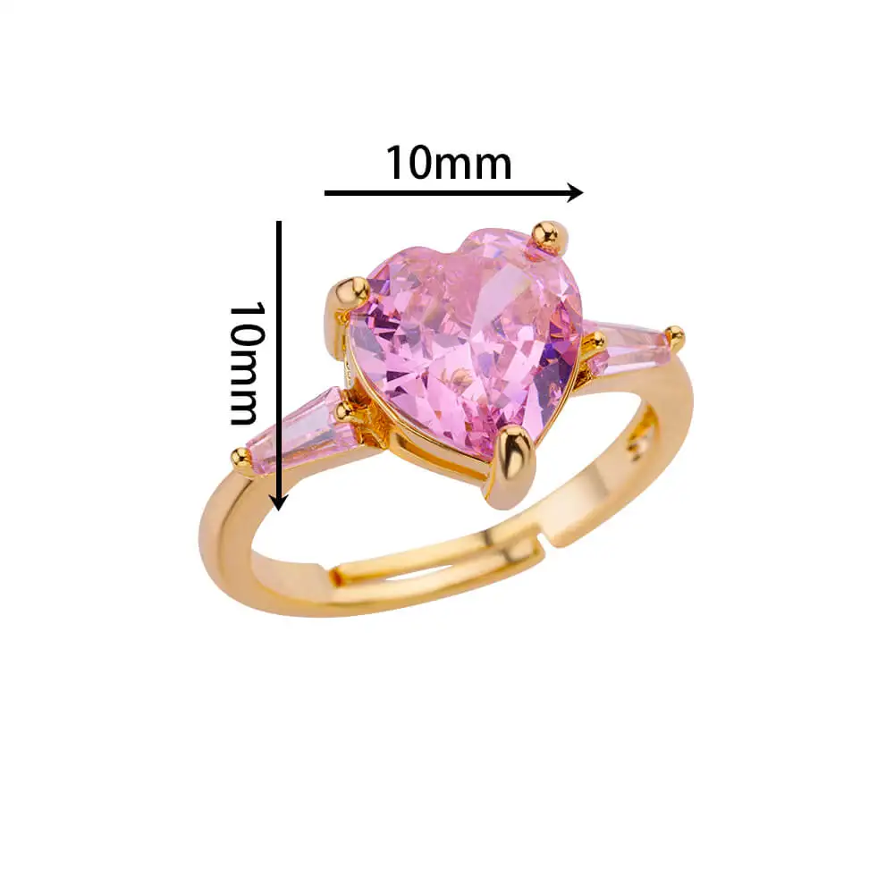 Pink Zircon Heart Rings For Women Gold Plated Stainless Steel Adjustable Heart Ring 2024 Trend Wedding Aesthetic Jewelry Gift