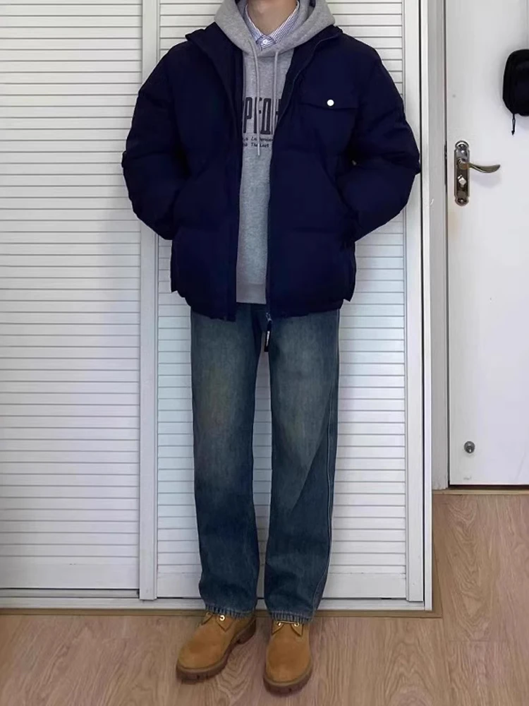 

Waed Blue High Waist Lift Tapered Jeans Men's CleanFit Drape Straight American Vintage OOTD MicroFlared Pants