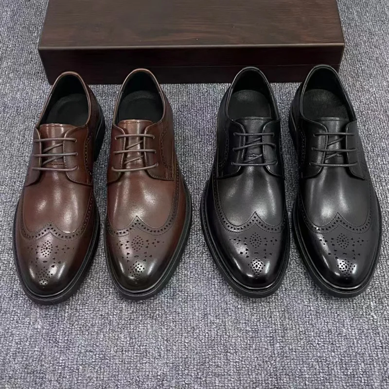 

New Handcrafted Mens Oxford Shoes Business Formal Classic Shoes Man Genuine Calfskin Leather Brogue Dress Shoes Homme