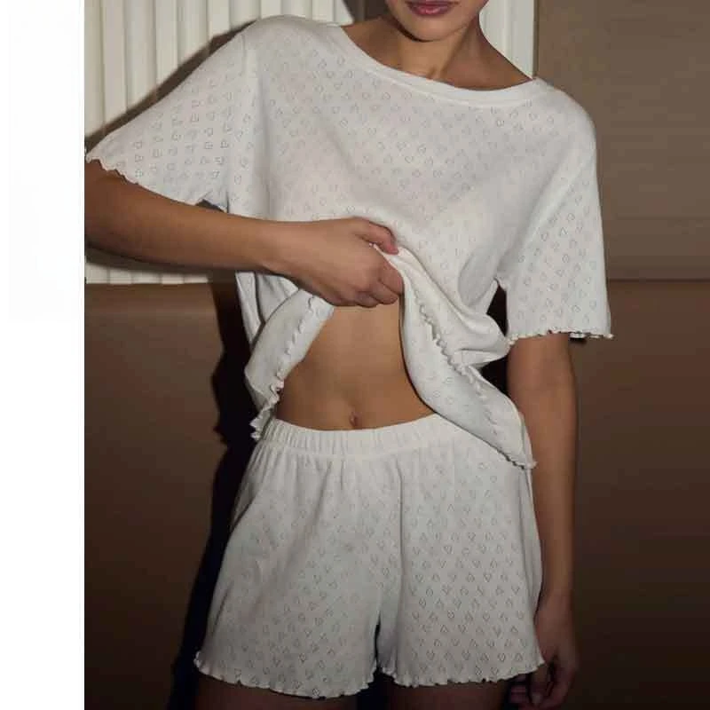

Breathable Cotton Pajama Sets Summer Short Sleeve 2pcs Homewear Suits Russian Inspired Lady's Loungewear Short Set