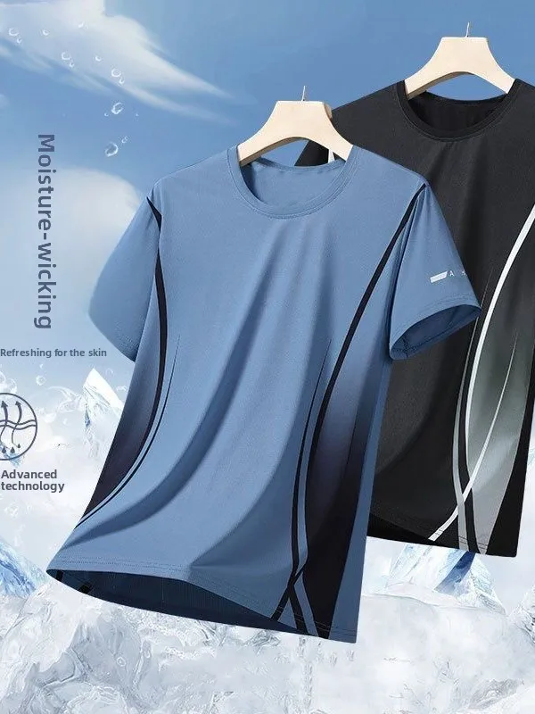 

Футболка Ice Silk Me Qui Dry ort Sve, мужская летняя тонкая дышащая спортивная повседневная футболка, модный круглый топ из полиэфирного волокна