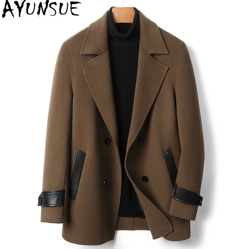 AYUNSUE Winter 100% Real Woolen Coat Refined and Gentle Mens Coat Double-sided Jacket Casual Coats for Men Casacas Para Hombre