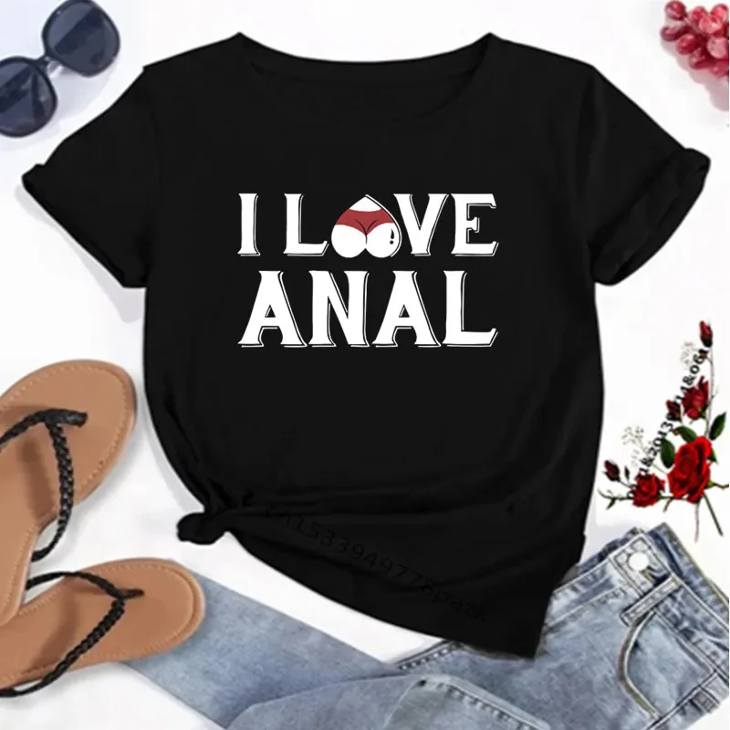 Women's Harajuku Short Sleeved T-Shirt, I Love Anal Letter Printed, Unisex Tops, Tee, Y2Y, Female Tshirts, Summer