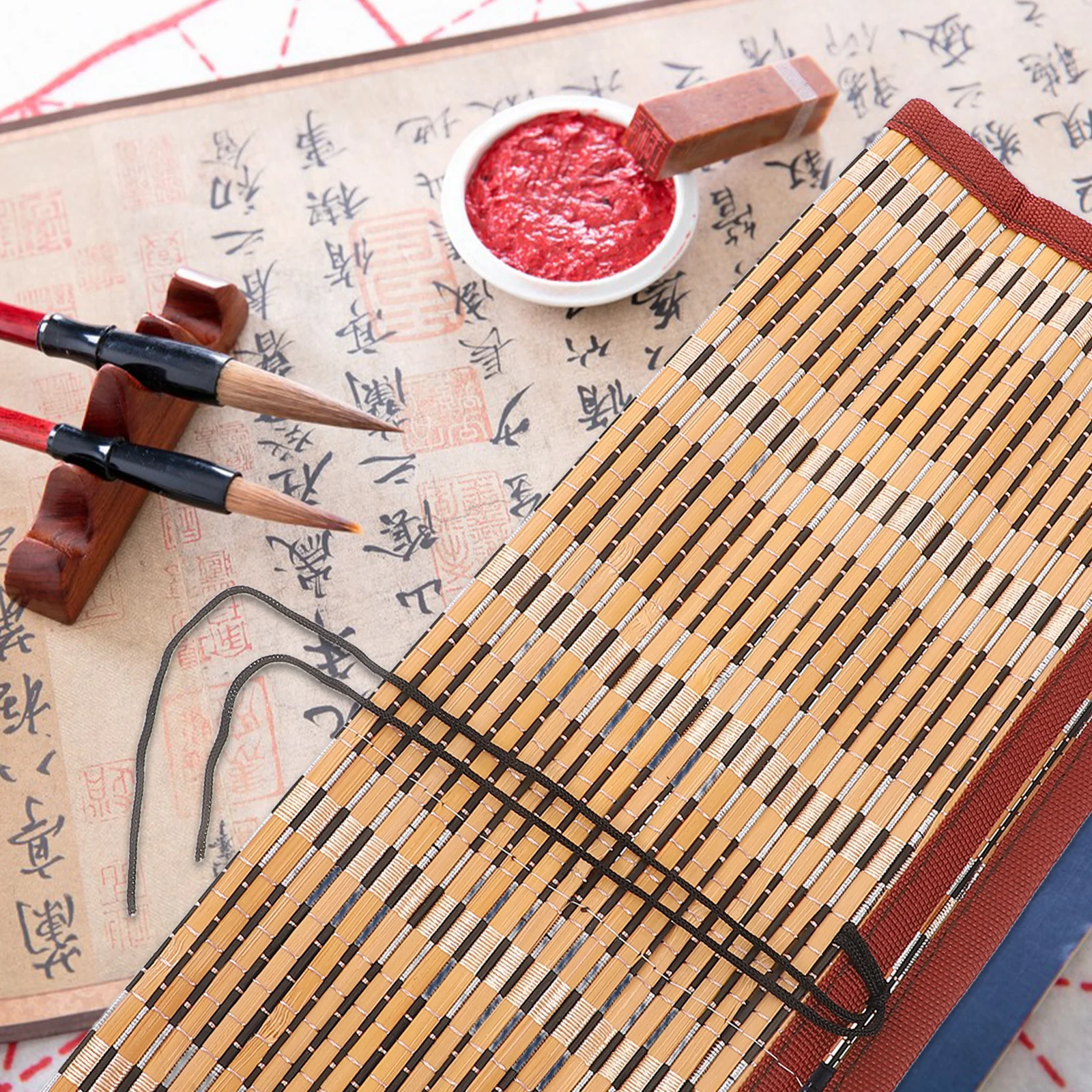 

Bamboo Writing Brush Holder Portable Calligraphy Pen Bag Pencil Storage Organizer With 8 Slots Lightweight Dampproof