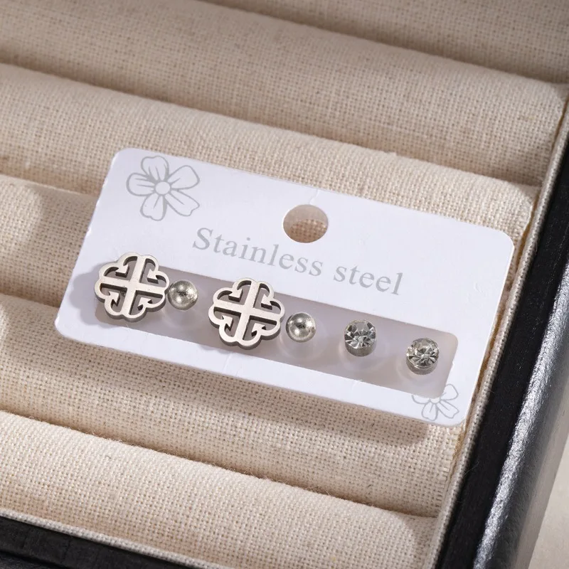 3 Pairs Silver Heart Stud Earrings Set Simple Cute Tiny Piercing Jewelry For Women Girls Daily Party Gift Accessories