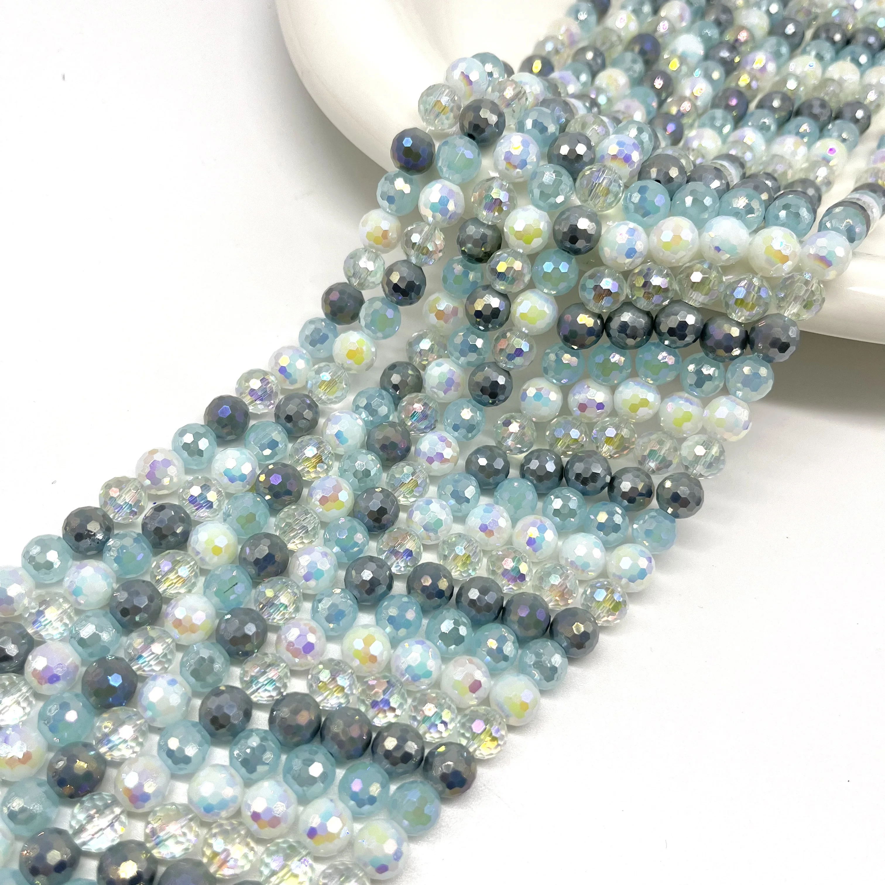 8 مللي متر 45 قطعة شكل كرة مستديرة الوجه الزجاج حبة مختلط اللون DIY بها بنفسك صنع المجوهرات