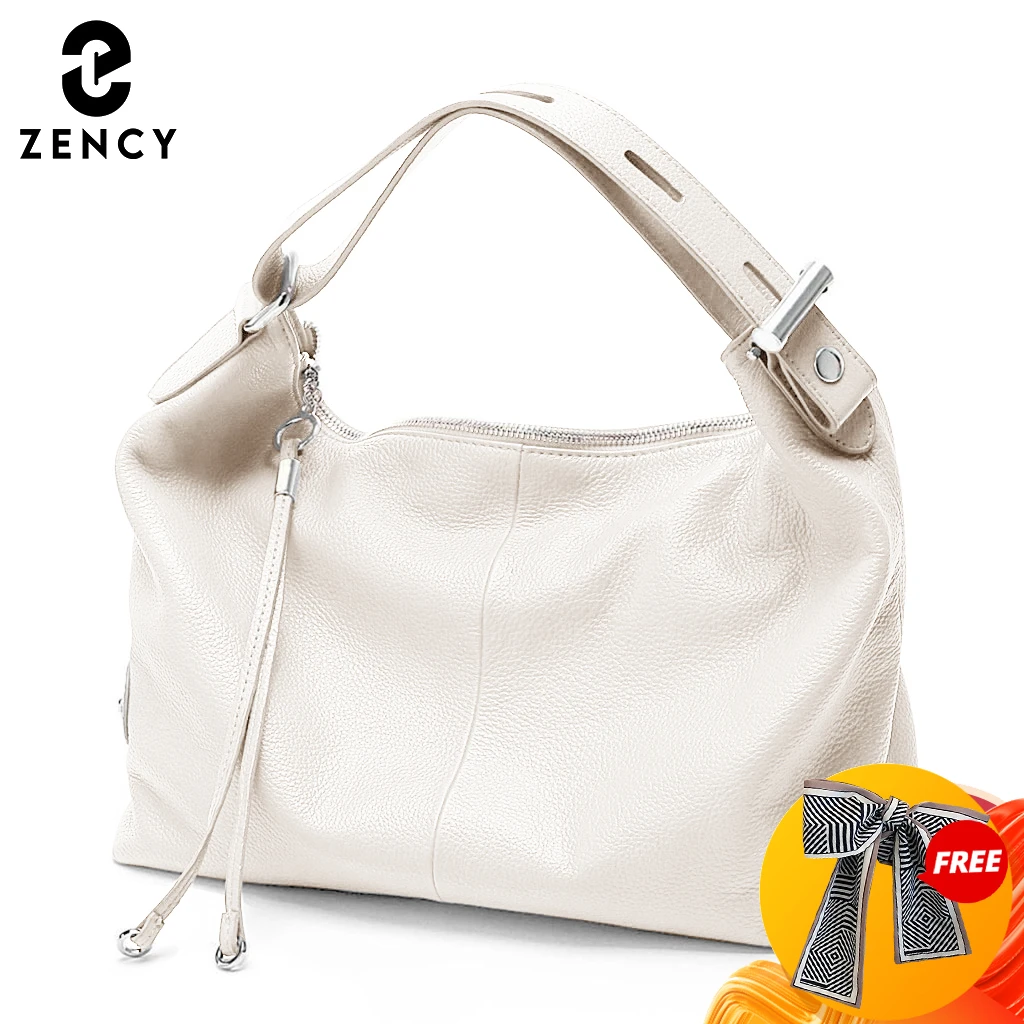 

Zency Charming Beige Bag100% Genuine Leather Women Shoulder Bag Elegant Tassel Lady Hobo Bag Large Capacity Pocket Handbag Purse