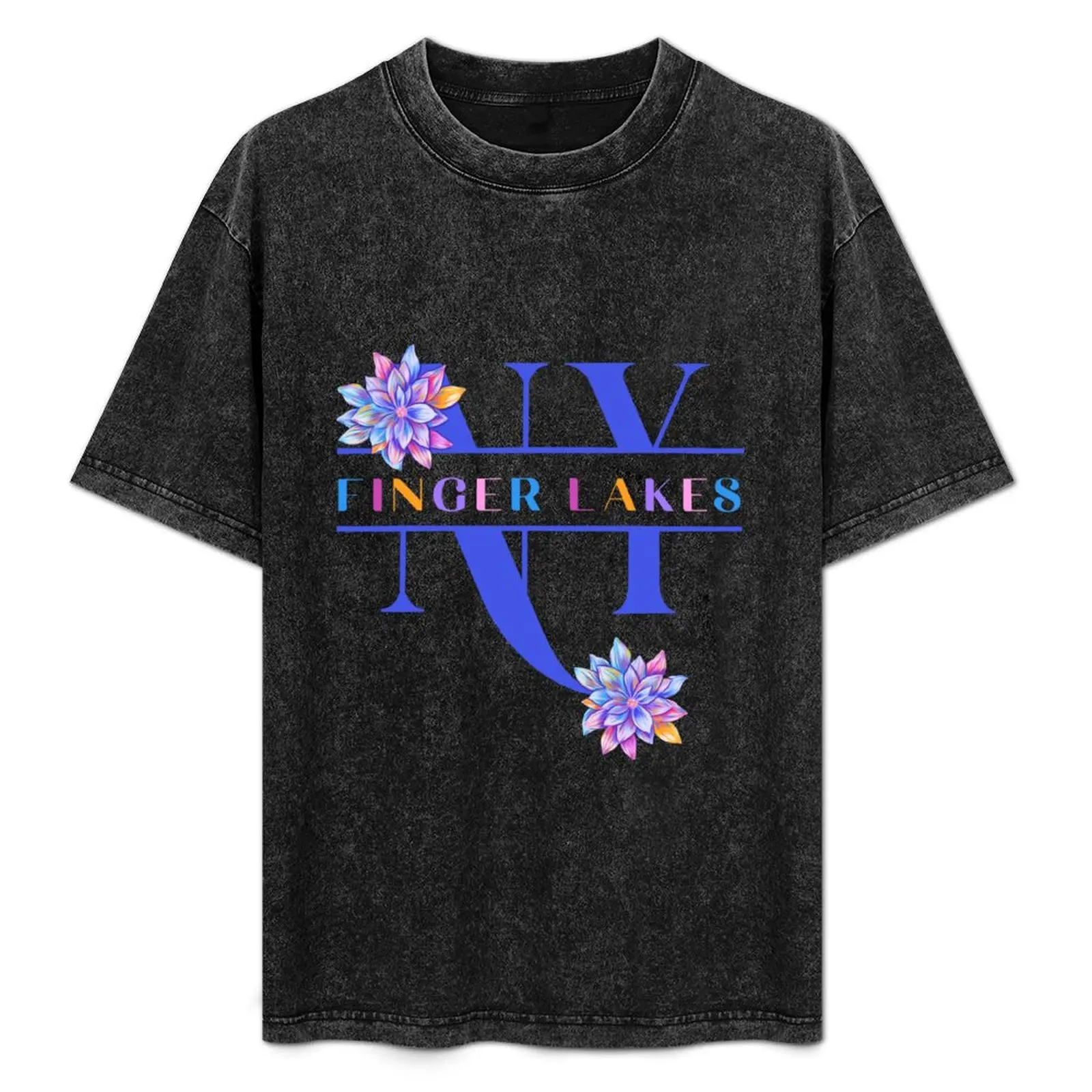 

Finger Lakes NY Rainbow Flowers T-Shirt Casual Basic Street Style T-Shirt