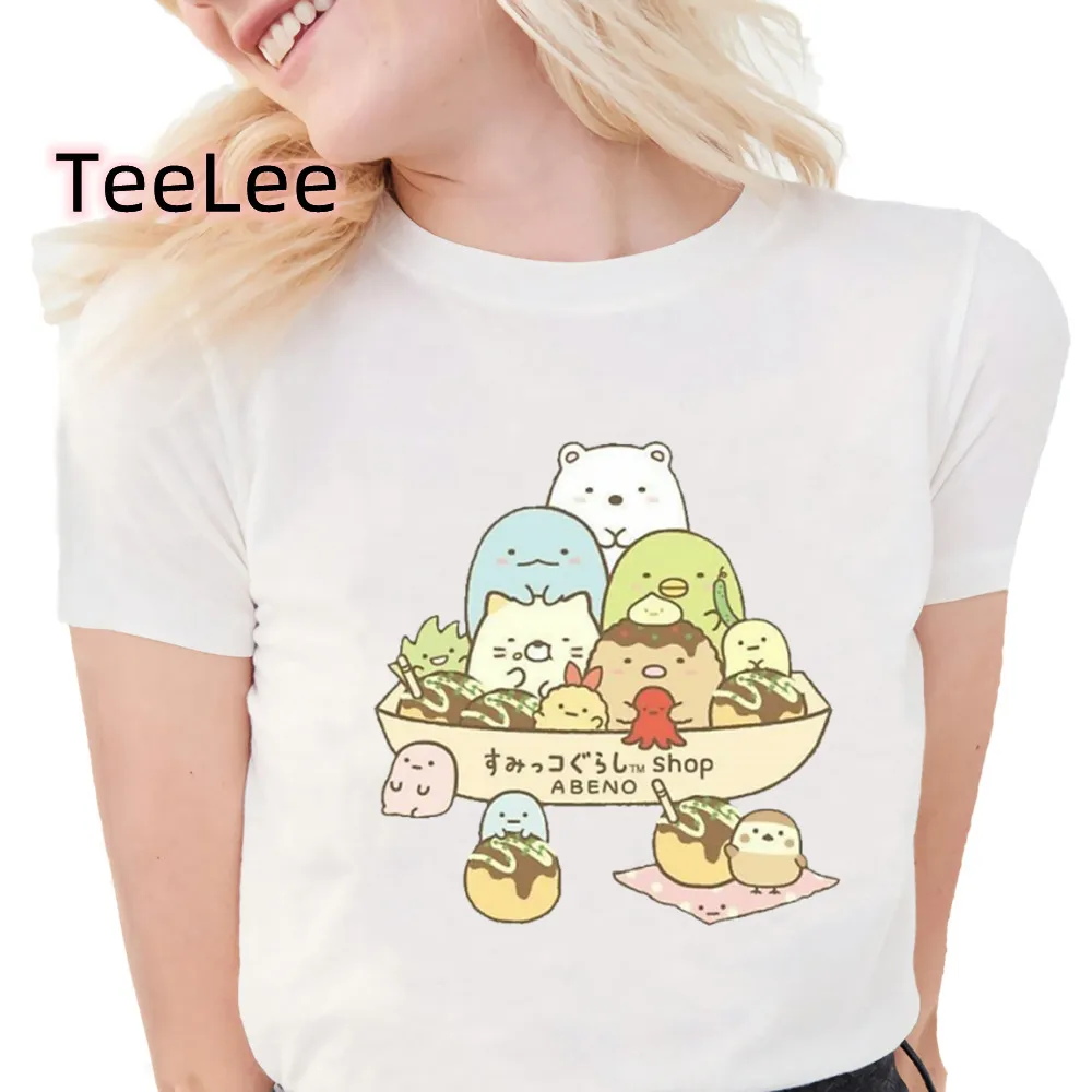 Kawaii Takoyaki T-shirts Sumikko Gurashi Women T-shirt Cute Cartoon Print Manga Tops Tee Short Sleeved Summer Graphic Shirts