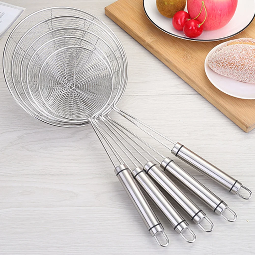 

Stainless Steel Skimmer Spoon Large Deep Fry Oil Mesh Strainer Spider Wire Basket Fine Grease Filter Long Handle Hook Hot