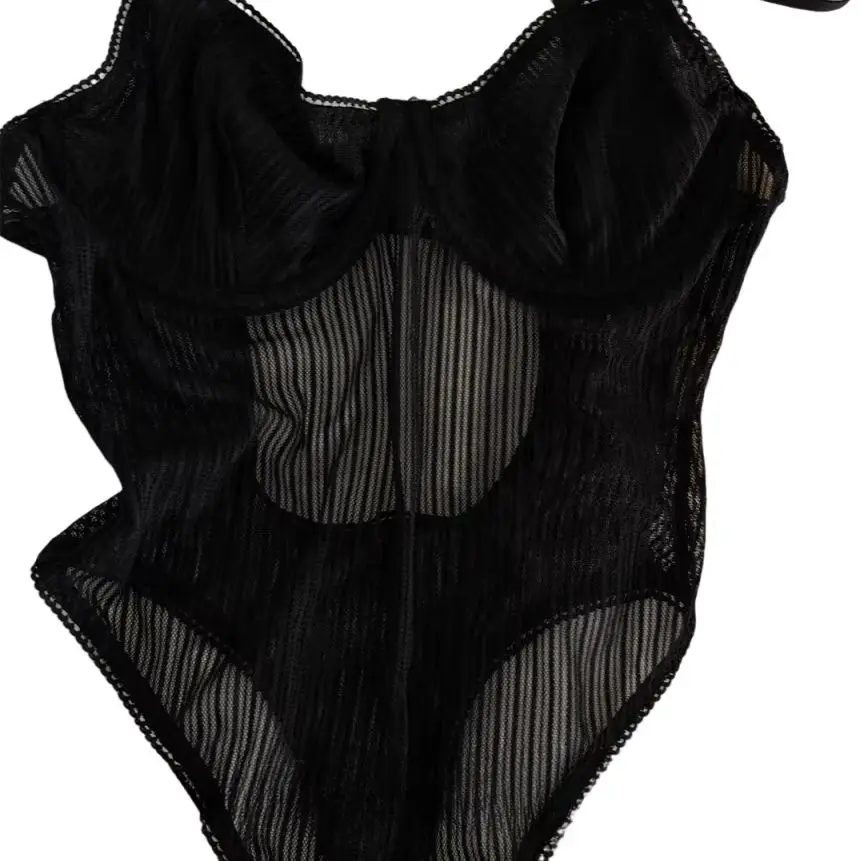 KUCLUT Mesh one-piece halter neck bodysuit women sexy black lace lingerie breathable thin underwear bra