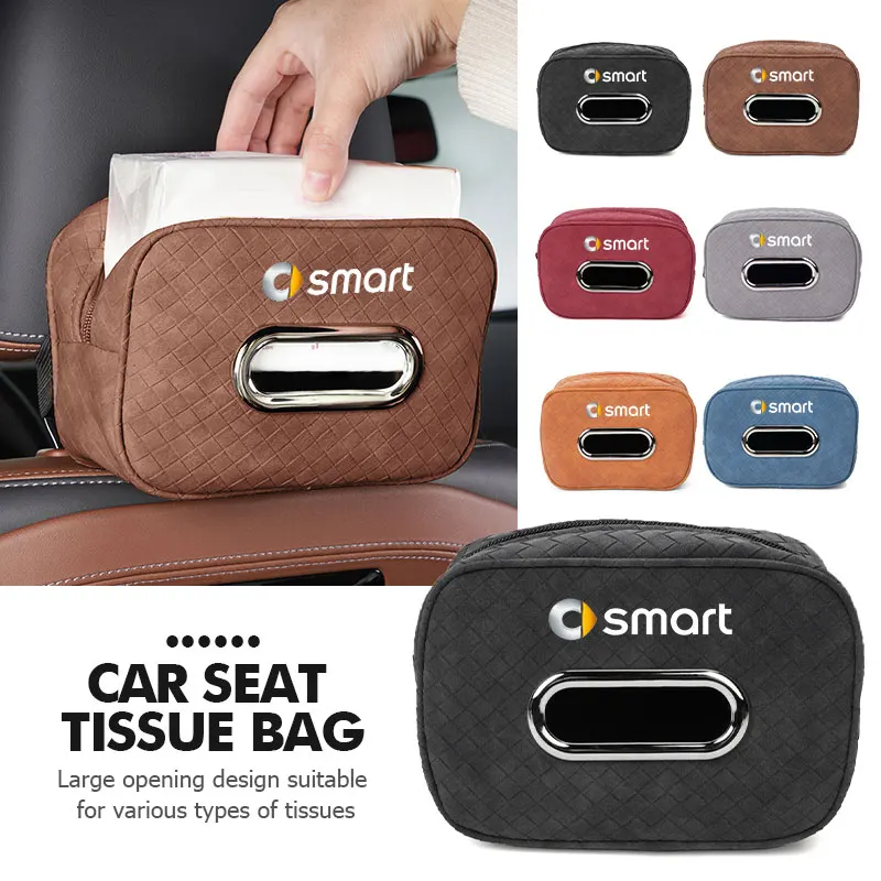 Sac à serviettes en papier pour voiture, boîte à mouchoirs suspendue au dossier avec sangle de fixation pour Smart Fortwo Forfour 451 453 450 452 454 Roadster Coupe