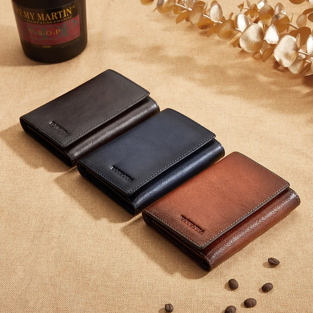 

VANNANBA Mens Trifold Wallets Vertical Leather Genuine Retro RFID Blocking Multi Card Holder