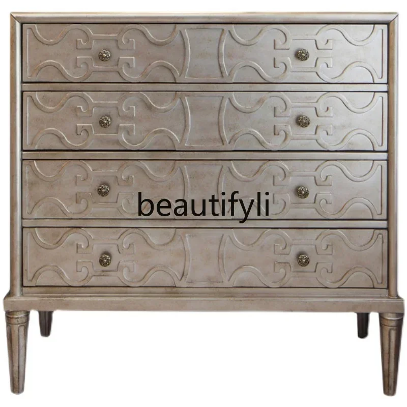 

American light luxury solid wood porch cabinet, retro bedroom storage cabinet, furniture, dining side cabinet